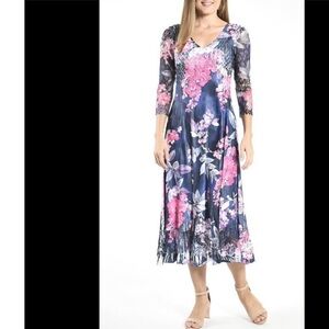 Komarov V-Neck  Floral Print  Midi Dress